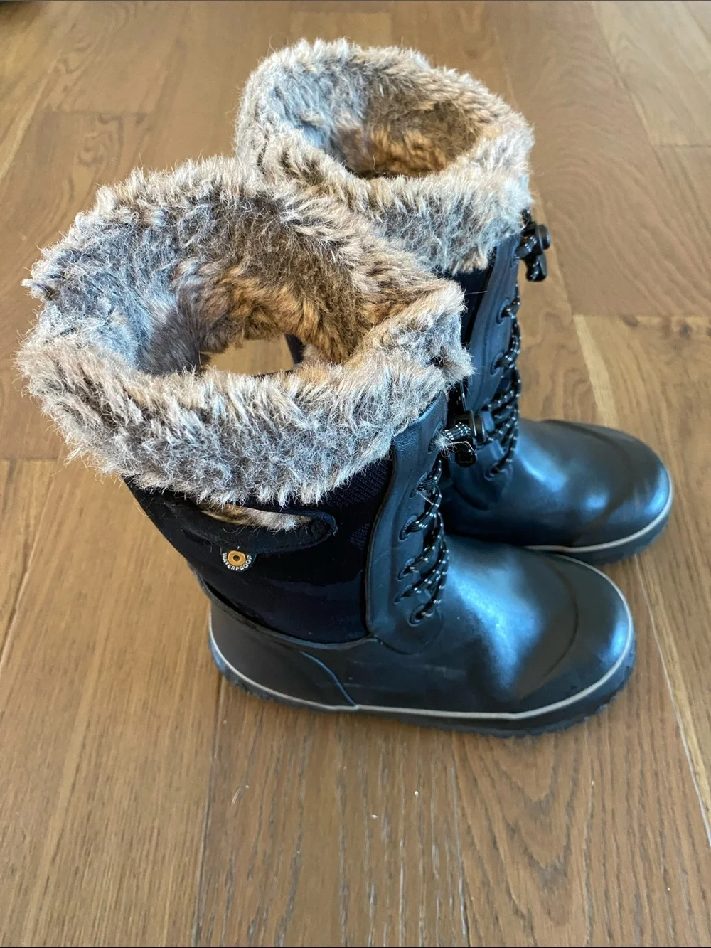 Bogs Black Faux-Fur Trim Lace-Up Winter Boots